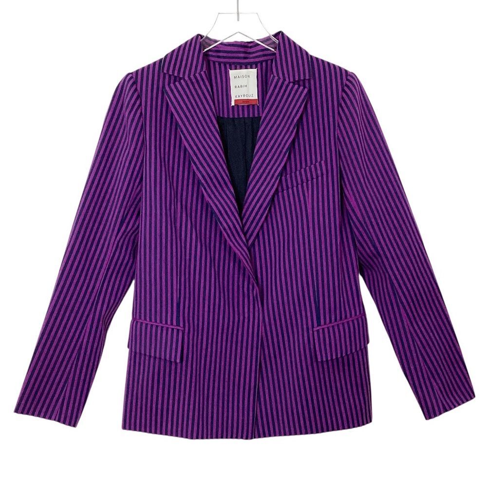 Maison Rabih Kayrouz Striped Blazer Jacket Purple Navy Tailored Minimalist 38 - Picture 2 of 12